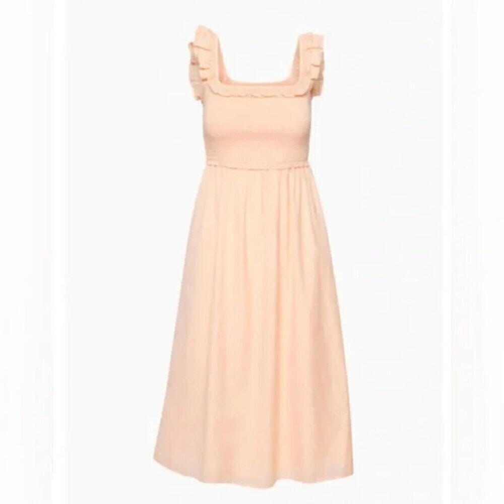 Aritzia Wilfred Reminisce Smocked Midi Dress Coral Blush Size XS